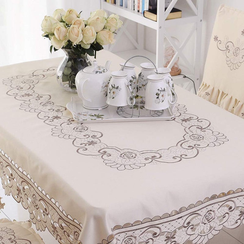AMZALI Square Tablecloth - Stain Resistant Spillproof Flower Embroidered Lace Tablecloths Washable Table Cloth for Dining Room Kitchen Home Decor (Square, 57 X 57 inch) - Image 5